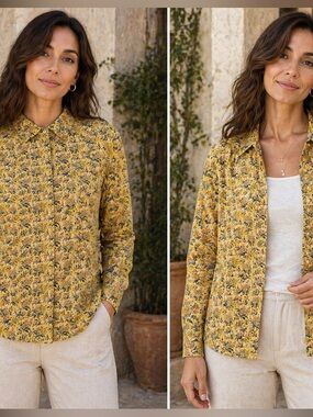 Jones New York Yellow Floral Button-Down Shirt